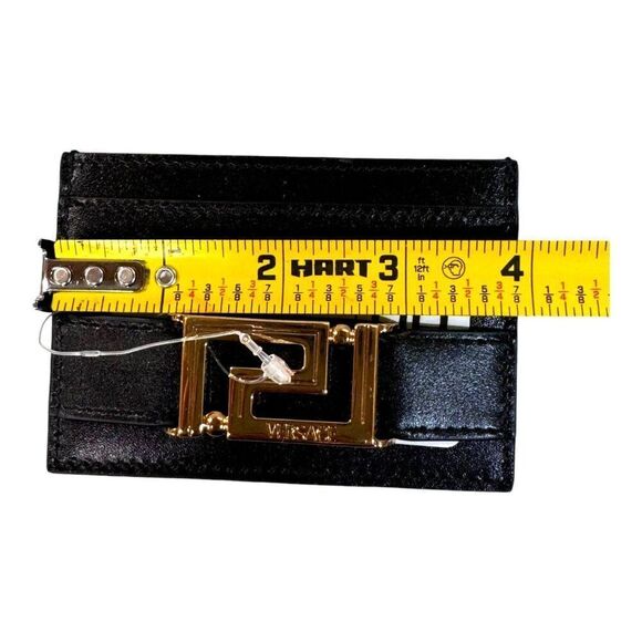 NWT Versace Greca Goddess Greek Key Logo Black Leather Card Holder Wallet $350 - Picture 5 of 7